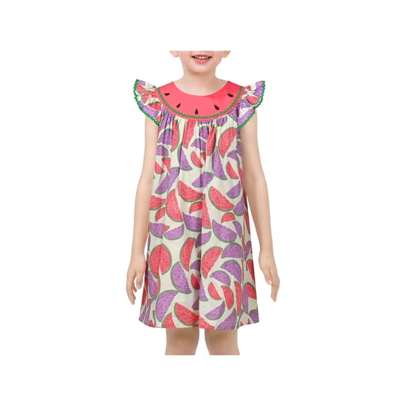Girls Dress Fruit Watermelon Summer Holiday Cute Beach Casual Cotton 5 Years