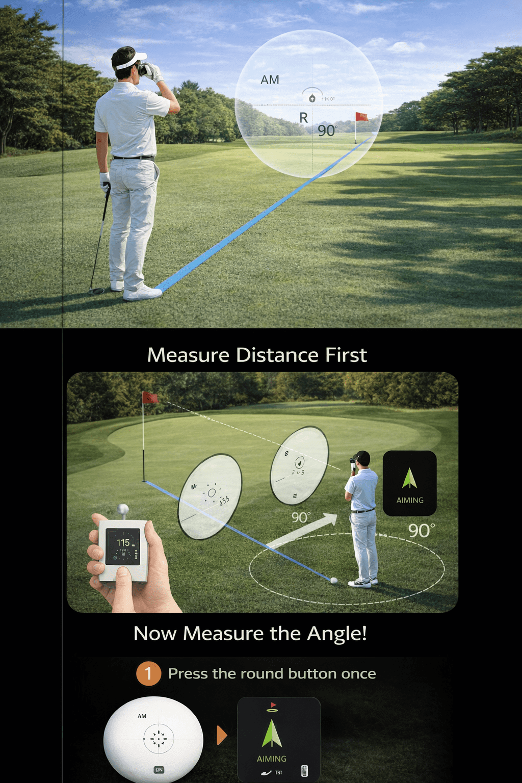 FineCaddie UPL2000 Golf Rangefinder with Aiming Mode, LCD Display, High Precision Distance Meter