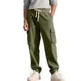 thumbnail image 2 of Corduroy Cargo Pants for Men Straight Leg Relaxed Fit Multi Pocket Drawstring Outdoor Work Pants, 2 of 7