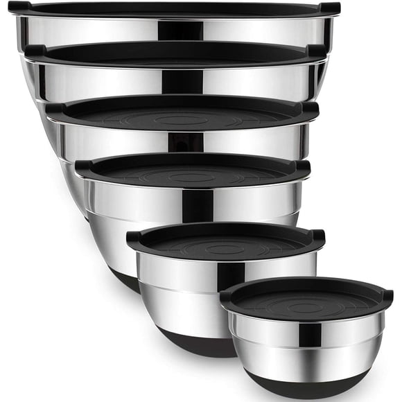 U Chef Set de bowls de acero inoxidable para cocina y recipientes de diferentes tamaños 6 piezas color negro U Chef Bowls de acero inoxidable