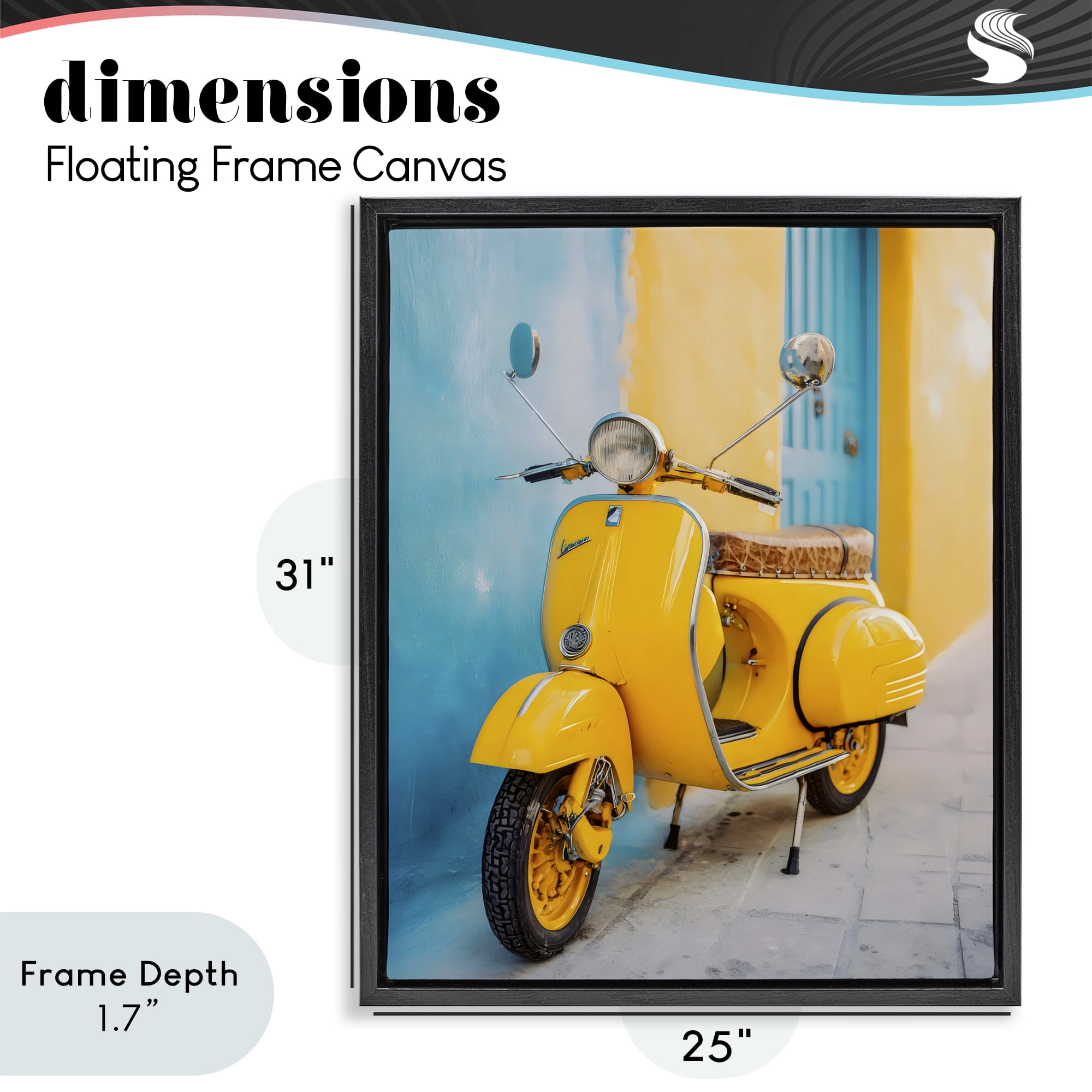 Stupell Industries Sunny Ride Vintage Moped Black Framed Floater Canvas Wall Art, design by Franklyn Gregory