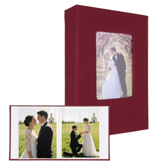 Uxcell Photo Album, 4" x 6"  72 Photos Linen Cover Picture Photo Book with Display Picture Window for Family Wedding Anniversary and Vacation, Dark Red