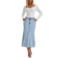 thumbnail image 2 of Faldas de denim maxi para mujeres INSPIRE CHIC de cintura alta, ajuste acampanado, falda larga de jeans M azul claro, 2 of 6