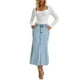 thumbnail image 2 of Faldas de denim maxi para mujeres INSPIRE CHIC de cintura alta, ajuste acampanado, falda larga de jeans M azul claro, 2 of 6