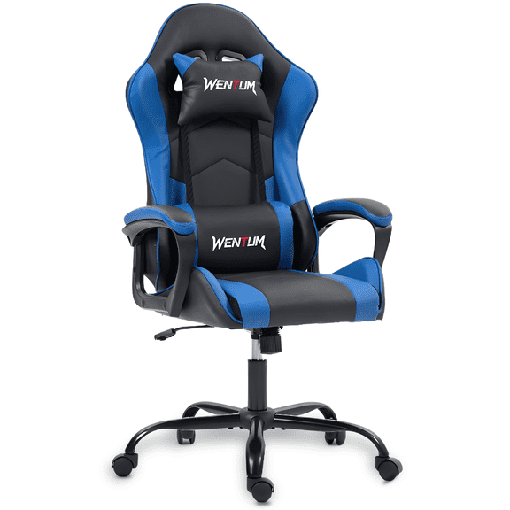 WENTUM Ergonomic Gaming Chair Racing Style Office Chair, Computer Desk Chair, Swivel Reclining PU Leather PC Gamer Chair, Blue