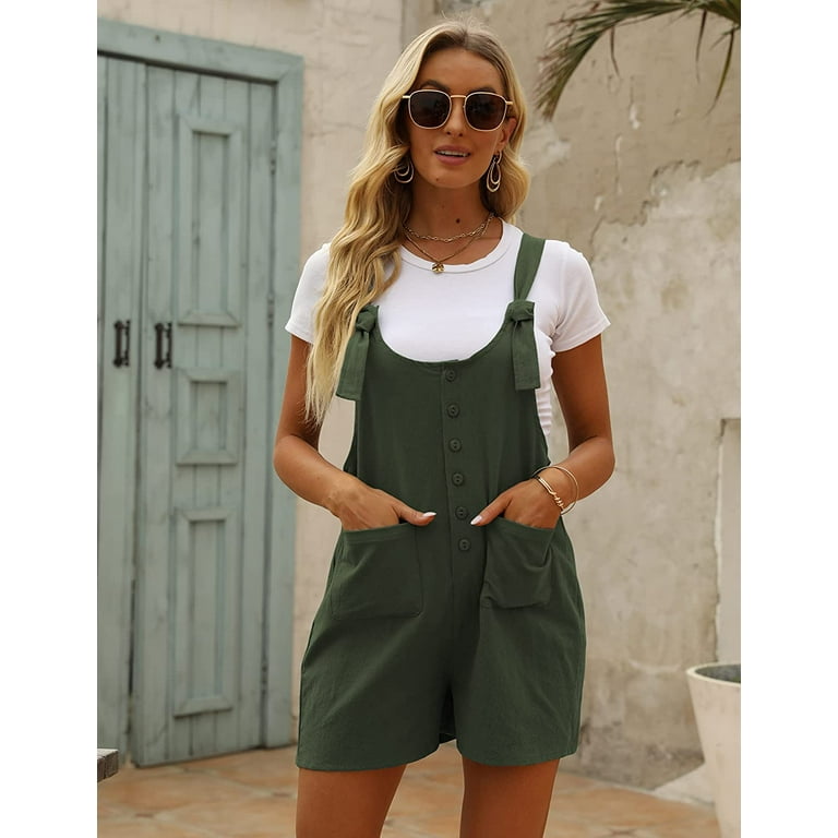 Yeokou Women's Casual Summer Cotton Linen Rompers Overalls Jumpsuit Shorts