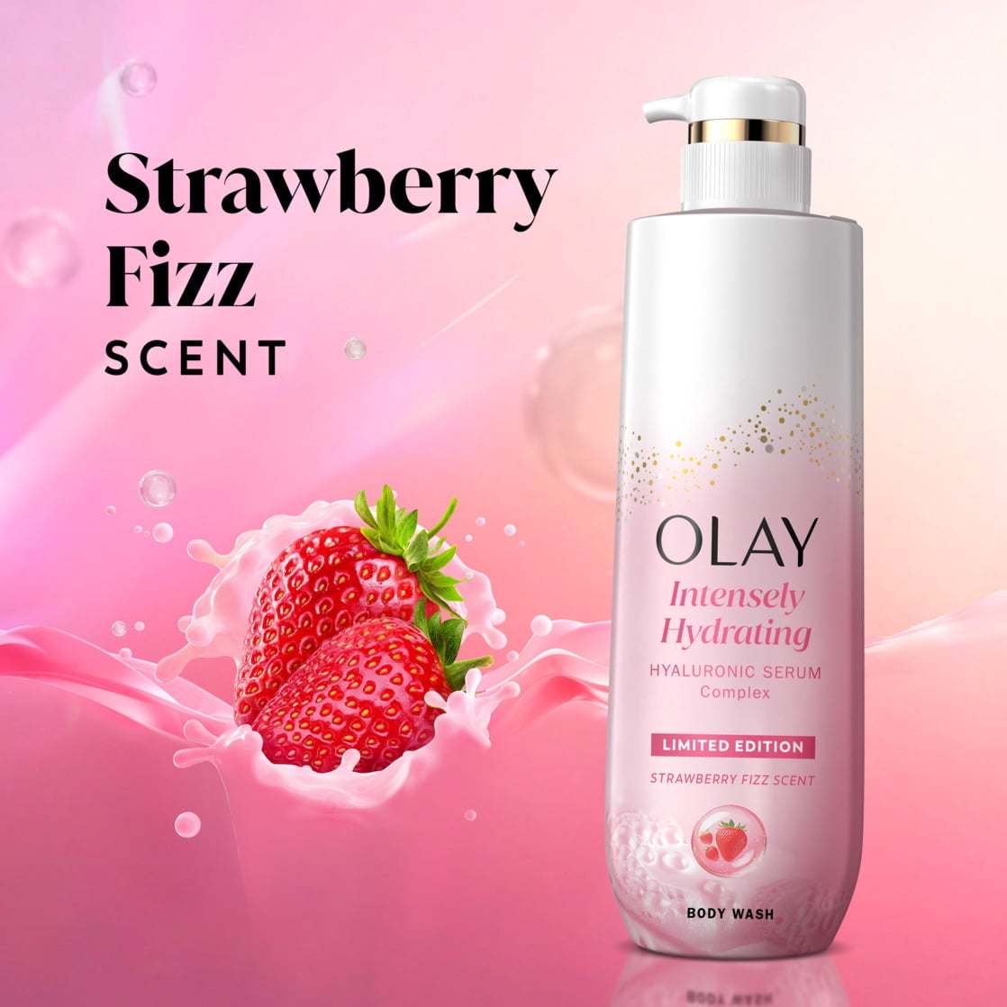Olay Intensely Hydrating Body Wash with Hyaluronic Serum Complex, Strawberry Fizz Scent, 20 fl oz