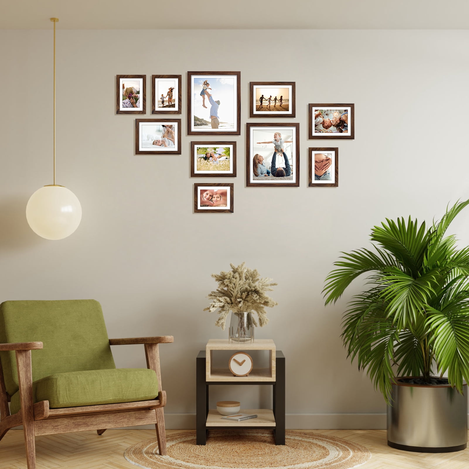 10 Pack Brown Gallery Wall Picture Frame with Mat Set of 10, Assorted Multiple Sizes Photo Frames for Wall or Tabletop
