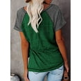 thumbnail image 2 of SHIBEVER Womens Tops Summer Short Sleeve T Shirts Casual Loose Side Slit Tunic Tops Striped Crewneck Color Block T-Shirts Ladies Blouses Green XXL, 2 of 5