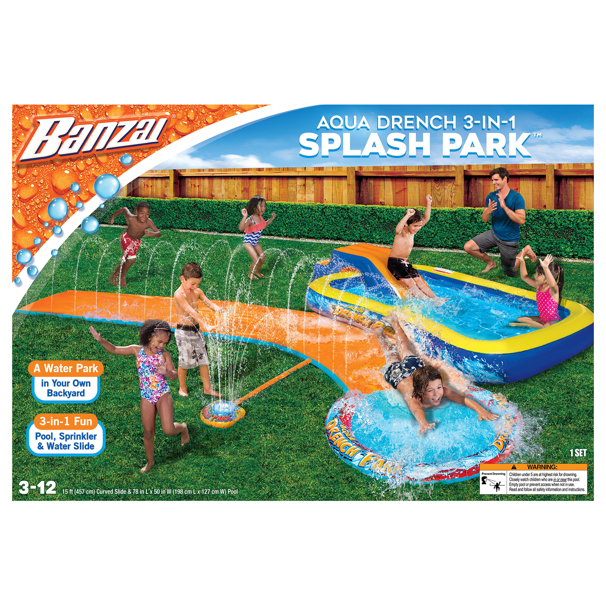 Banzai Aqua Drench 3-in-1 Splash Park w/ Pool, Sprinkler & Waterslide, Child Water Fun, Age 3-12 - image 5 of 12