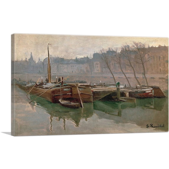 ARTCANVAS Boats On The Seine Canvas Art Print by Santiago Rusinol - Size: 26" x 18" (0.75" Deep)