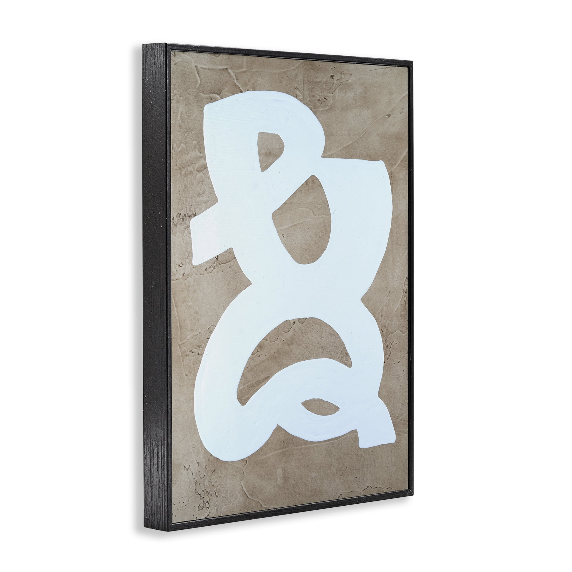 Stupell Industries Curving Form over Beige Abstract Painting Black Framed Art Print Wall Art, 12 x 18