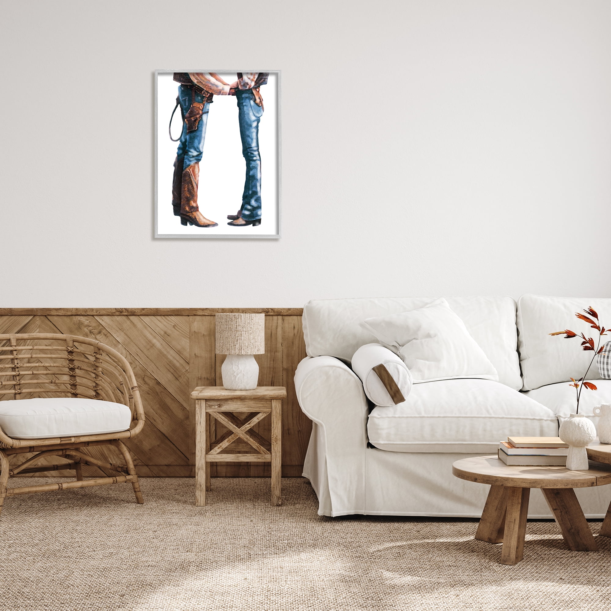 Stupell Industries Country Cowboy & Cowgirl Abstract Painting Gray Framed Art Print Wall Art, 24 x 30