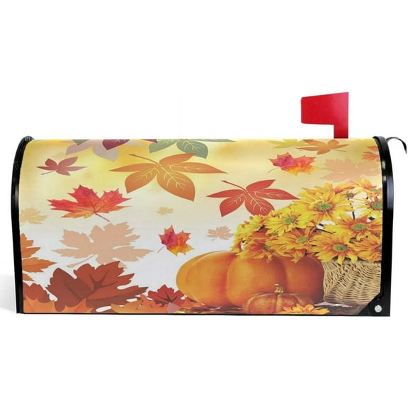 Sunflower Maple Leaves Pumpkin Autumn Fall Flowers Mailbox Covers Standard Size Happy Thanksgiving Day Harvest Welcome Fall Yall Magnetic Mail Wraps Cover Letter Post Box 21" Lx 18" W