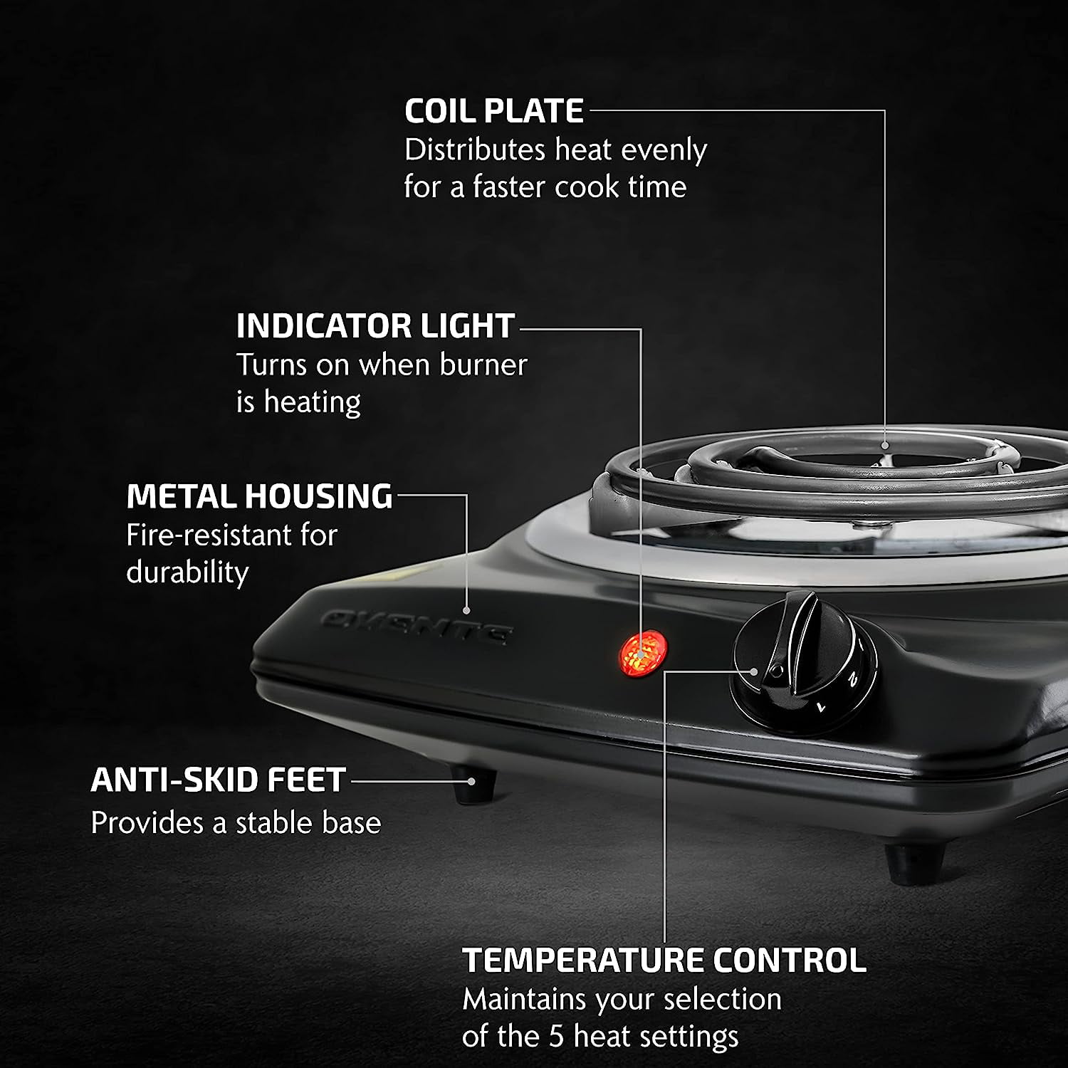 Ovente 1700W Double Hot Plate Electric Cast Iron Burner with 6 7 inch Plates and Temperature Control Silver BGS102S