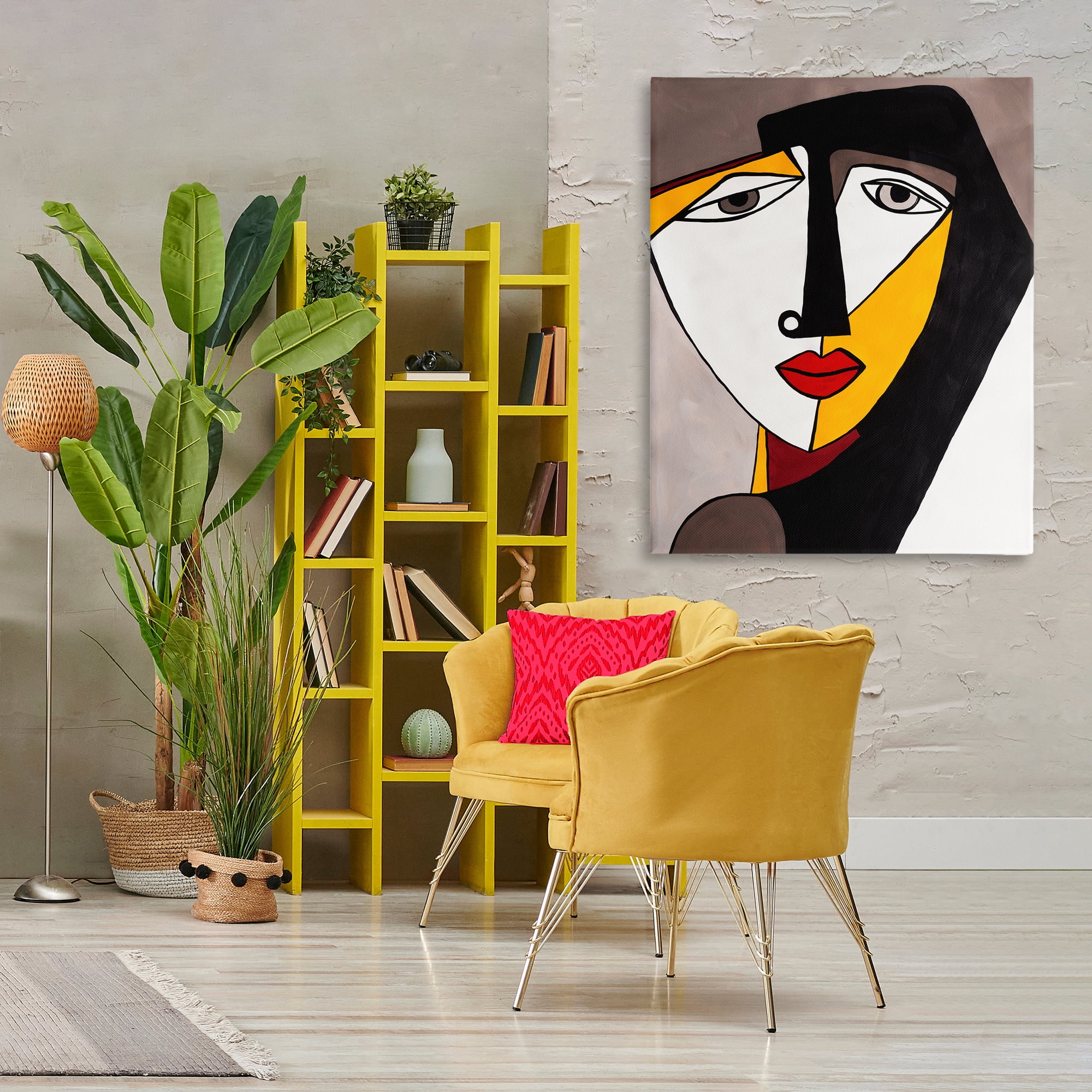 Stupell Industries Cubism Female Face People Painting Wrapped Canvas Art Print Wall Art, 36 x 48