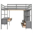 thumbnail image 3 of Loft Bed With Desk, 6 Drawers and Storage Shelves, Solid Wood Full Size Loft Bed Frame with Full-Length Guardrails and Ladder, Multifunctional Loft Bed, Space-Saving Design, No Box Spring Needed, Gray, 3 of 7