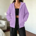 thumbnail image 3 of Zip Up Hoodie Women Oversized Lightweight Casual Fall Fleece Jackets Long Sleeve Drawstring Light Cute Baggy Full Zip Hooded Sweatshirt with Pockets Light Purple XL, 3 of 7