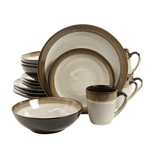 GIBSON 91227.16 Elite Couture Bands 16Piece Dinnerware Set, Brown