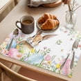 thumbnail image 3 of Easter Placemats Set of 4 Spring Rabbit Colorful Eggs Budding Florals Leaf Place Mats Indoor Wipeable Table Mats Washable Cloth Dining Table Placemats for Kitchen Holiday Party Home Decor 13x19 Inch, 3 of 9