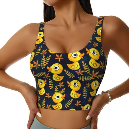 Adobk Ducks Print Sports Bras for Women Longline Workout Crop Tank Tops Padded with Built in Shelf Padded Sports Bra-