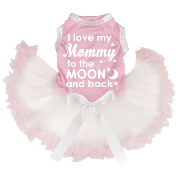 Petitebelle I Love My Mommy to The Moon and Back Puppy Dog Dress (Pink/Beige, Small)