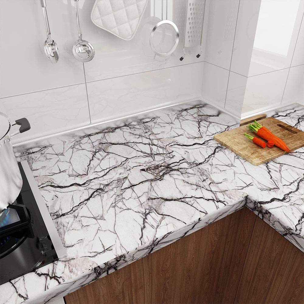 AVISK Marble Contact Paper White Wallpaper Thickened Marble Matte Contact Paper Bathroom Countertop Decorative Paper Waterproof Removable Countertop