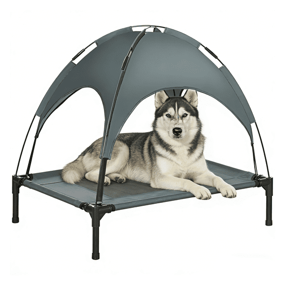 Miaoweii Elevated Outdoor Dog Bed with Canopy,Outdoor Dog Bed with Removable Shade Tent for Small Medium Dogs, Breathable Mesh, Pet Hammock for Indoor or Camping, Durable, Non Slip