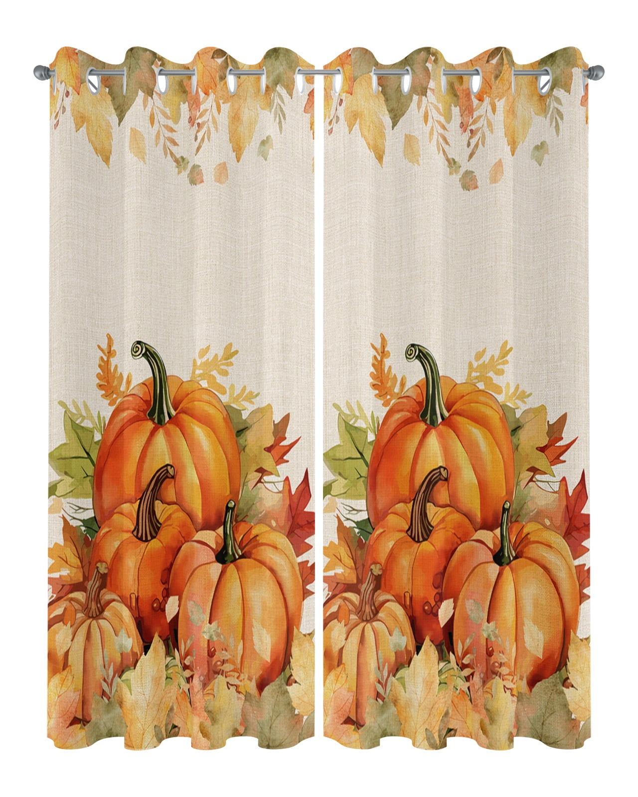 Outdoor Curtains for Patio, Fall Thanksgiving Waterproof Blackout Outside Curtain for Porch/Pergola/Gazebo, Rustic Orange Pumpkin Harvest Maple Leaf Thermal Insulated Drapes, 2 Panels, 54 x 84 Inch