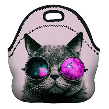 Cat Lunch Bag - StylesILove 3D print Picnic Snack Neoprene Insulated Cooler Lunch Tote Bag (Cosmo Cat Lavender)