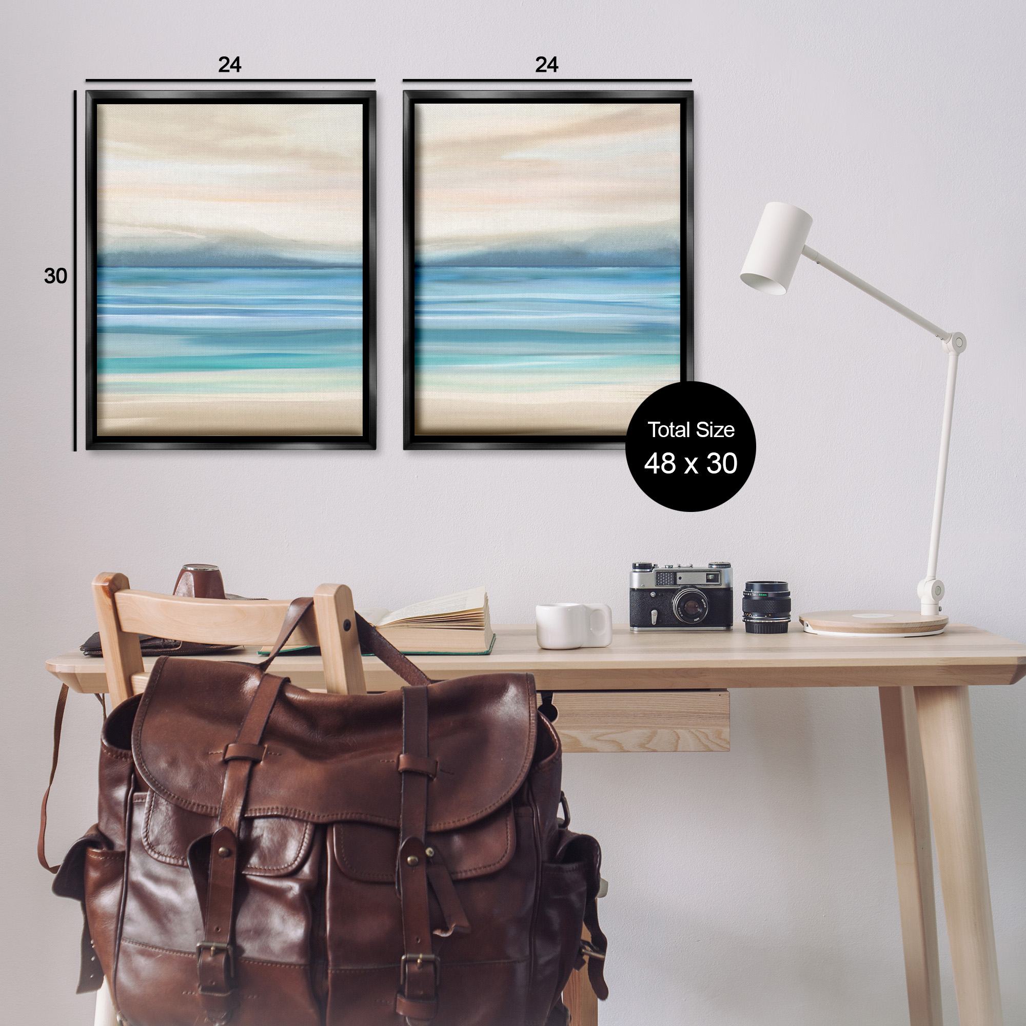 Stupell Industries Subtle Beach Seascape Landscape Painting Black Floater Framed Canvas Art Print Wall Art, 25 x 31, Set of 2