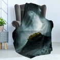 thumbnail image 4 of Night Sky Soft Flannel Fleece Blanket, Big Full Moon over a Fantasy Castle on Hill Clouds Rocks Valley View, Cozy Plush for Indoor and Outdoor Use, 70" x 90", Green Black Slate Blue, by Ambesonne, 4 of 5