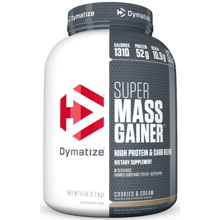 Dymatize Super Mass Gainer, High Protein & Carb Blend, Cookies & Cream, 52g Protein/Serving, 6