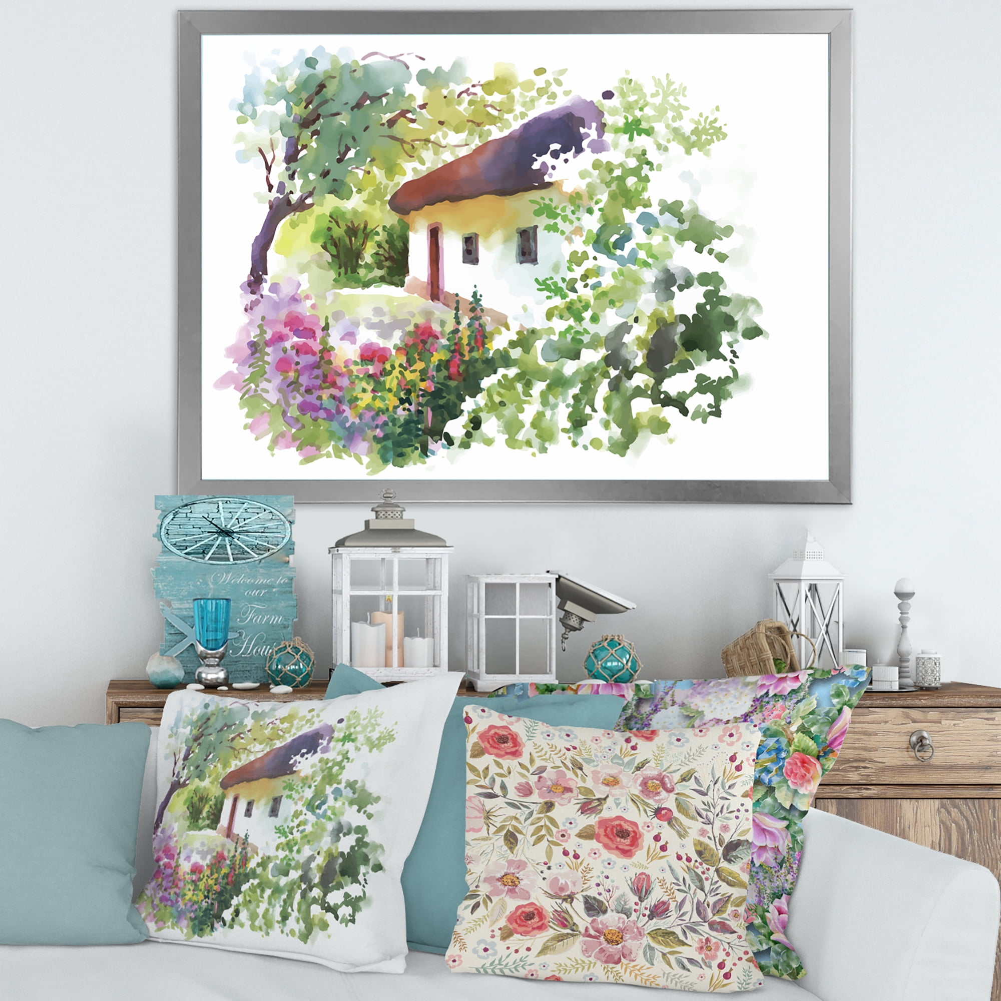 Designart 'Rural Village House On A Green Summer Day' Traditional Framed Art Print