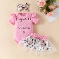 thumbnail image 2 of Hpapadks Baby Girl Outfits Short Sleeve Letter Triangle Romper Leopard Print Bowknot Mesh Skirt Baby Girl Clothes Red 6-9 Months, 2 of 7