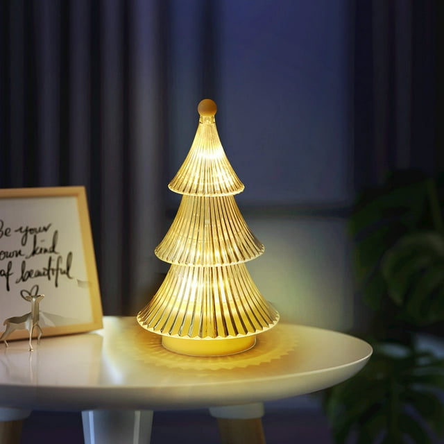 Luz de Noche de Árbol de Navidad de Tres Capas, Luz de Noche de Pagoda de Cristal de Diamante, Luz de Ambiente para Dormitorio, Luz de Decoración Navideña