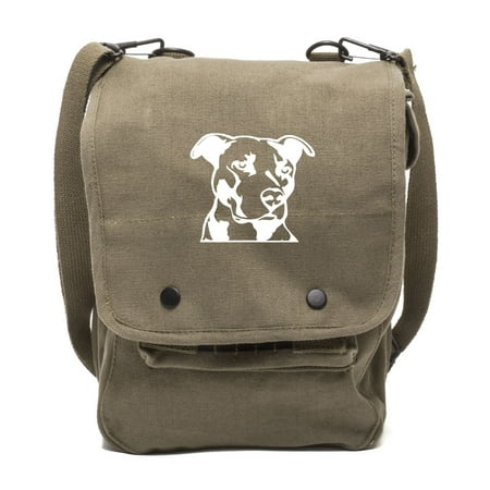 American Pitbull Dog Vintage Style Canvas Military Map Bag