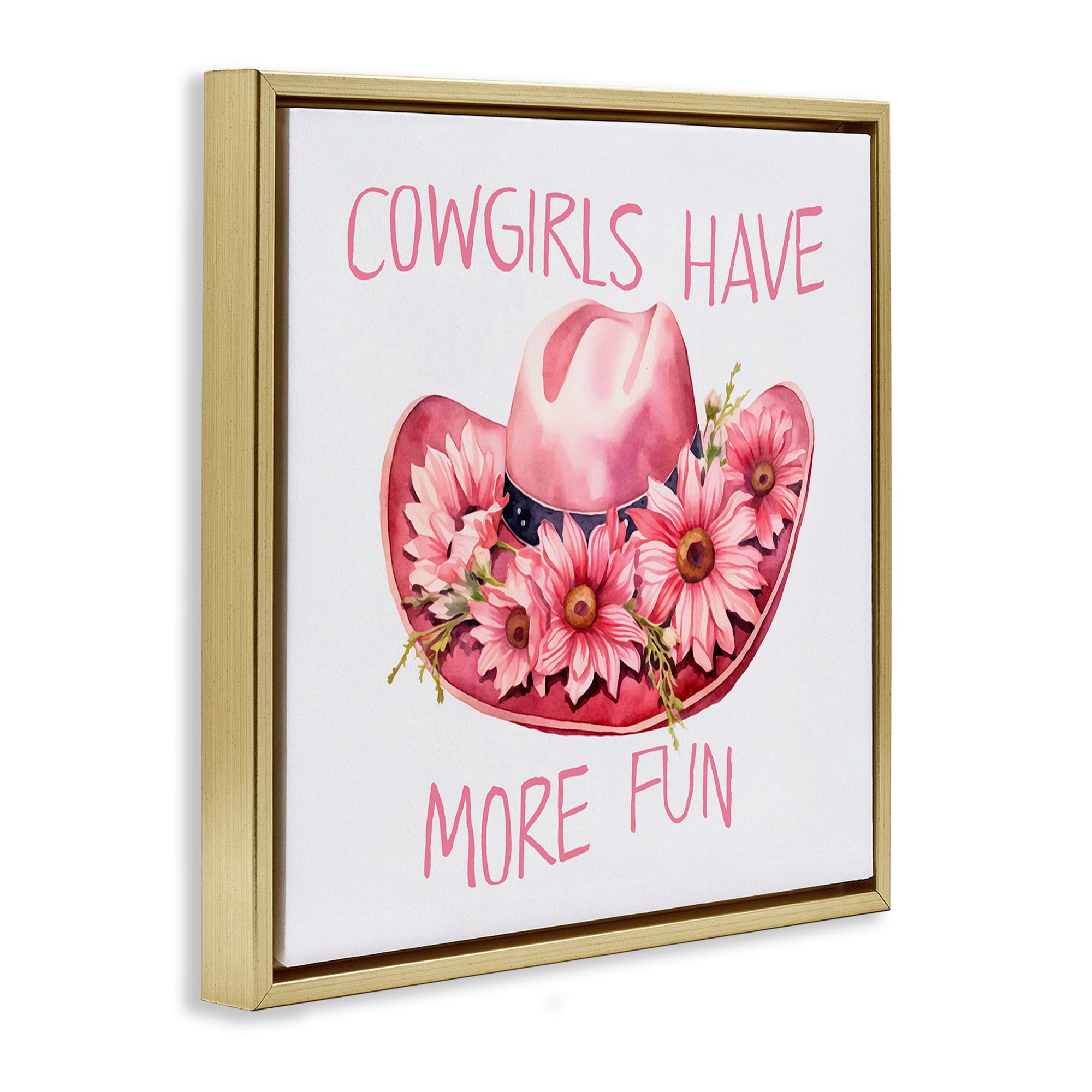 Stupell Industries Cowgirls Have More Fun Plants & Flowers Painting Gold Floater Framed Canvas Art Print Wall Art, 18 x 18