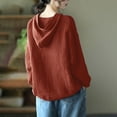 thumbnail image 7 of Cotton Linen Hooded Solid Color Button Down Cardigan Jacket Long Sleeve Lightweight Loose Cover Up With Pocket, Red M, Size M-2XL, 7 of 7