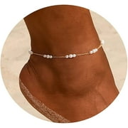 CUKE Anklet for Women 14K Gold Plated Ankle Bracelets Silver Anklet Waterproof Pearl Cubic Zirconia Rhinestone Heart Beads Herringbone Cuba Link Chain Anklets Dainty Jewelry Gift for Girls