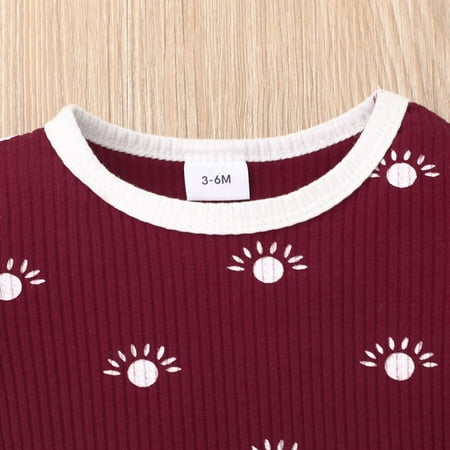 

nsendm Moon T-shirt Girls Star Outfits Ribbed Printed Tops Sun Shorts Sleeve Baby Boys 3M-24M 18months-baby Girl Clothes Childrenscostume Red 6-9 Months