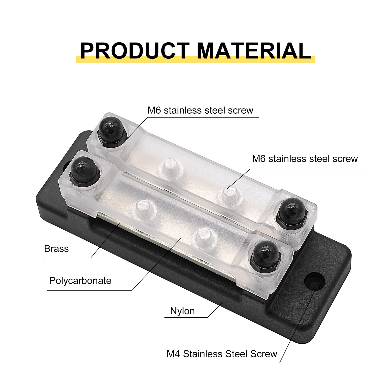 8 Terminal Bus 150A BusBar Block with Cover Ground Distribution Power Distribution Terminal Block for w/ 8 M6 Screws