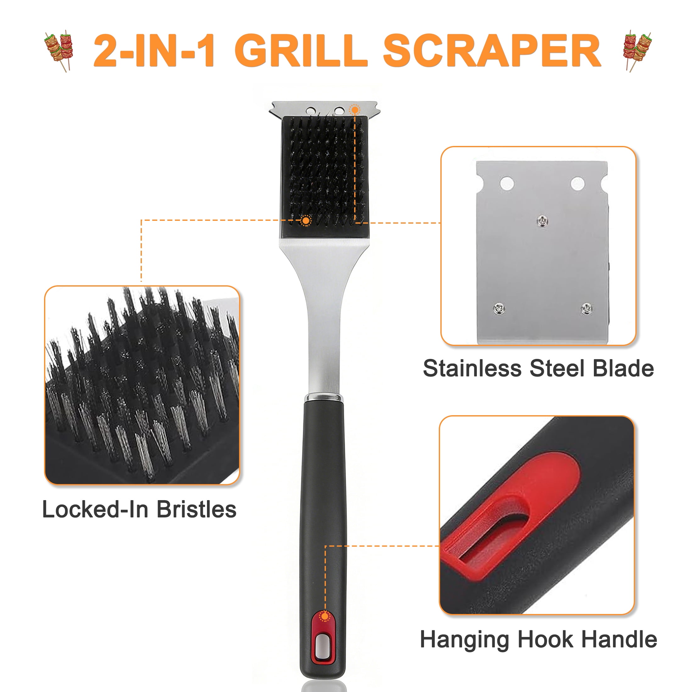 GARITIN 10-Piece BBQ Grill Accessories Set, Stainless Steel Grilling Tools and Utensils, Outdoor Grill Kit with Carry Case for Backyard, Camping and Grilling