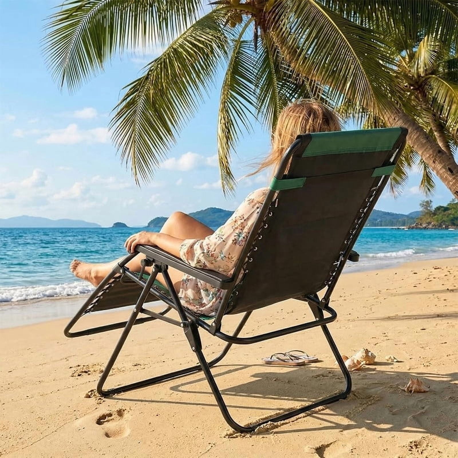 Simenmax Zero Gravity Chairs, 400 lbs Heavy Duty Foldable Patio Recliner with Adjustable Pillow & Cup Holder, Oversized Outdoor Lounge Chair for Backyard Camping Lawn, Black-Green