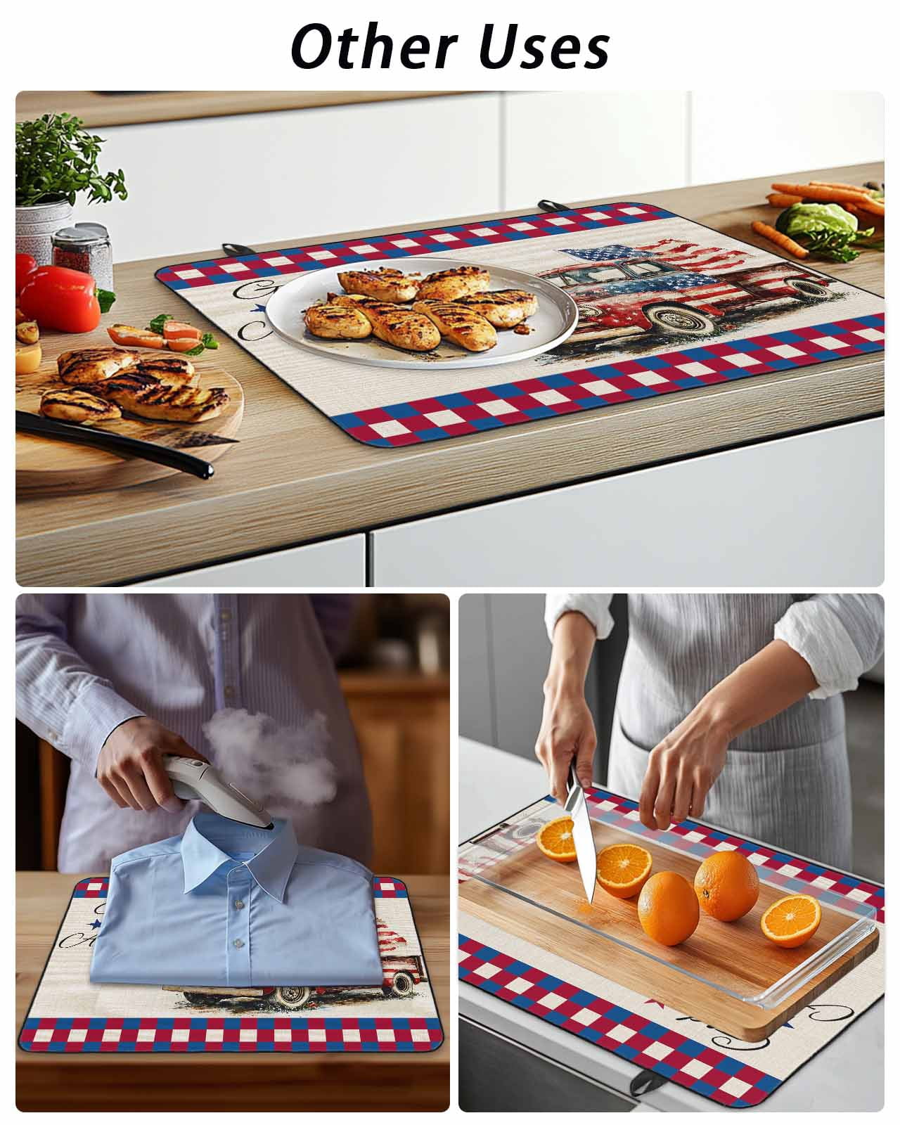 Stove Top Covers for Electric Stove 28.5x20.5 Inches, 4th of July Heat Insulation Fireproof Glass Cooktop Protector, Independence Day Truck Red Blue Rustic Countertop Stovetop Cover for Kitchen