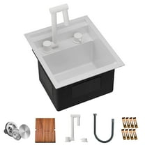 TORVA RV Kitchen Sink, 13 x 15 x 9 Inch Undermount Bar Sink 16 Gauge Stainless Steel Single Bowl Sink with Faucet,Cutting Board-Dark Gray, White