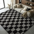 thumbnail image 6 of Pentantan 8ft x 10ft Shag Area Rugs for Living Room, Classic Checkered Fluffy Bedroom Carpet, Black & Gray, 6 of 7