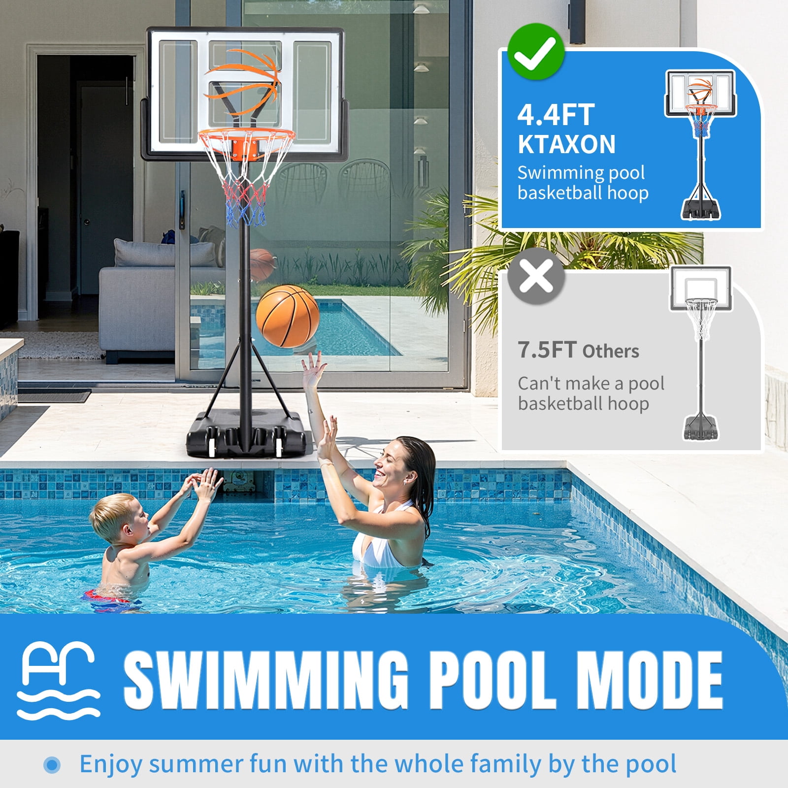 Ktaxon 44" Portable Basketball Hoop Outdoor, 4.4-10ft Height Adjustable, Shatterproof Backboard, Gray Orange