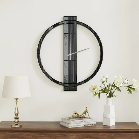 SHYFOY Black Wall Clock Decorative Large Clock for Living Room Decor Modern Mirror Clock Wall Decor for Office Bedroom Fireplace Decor