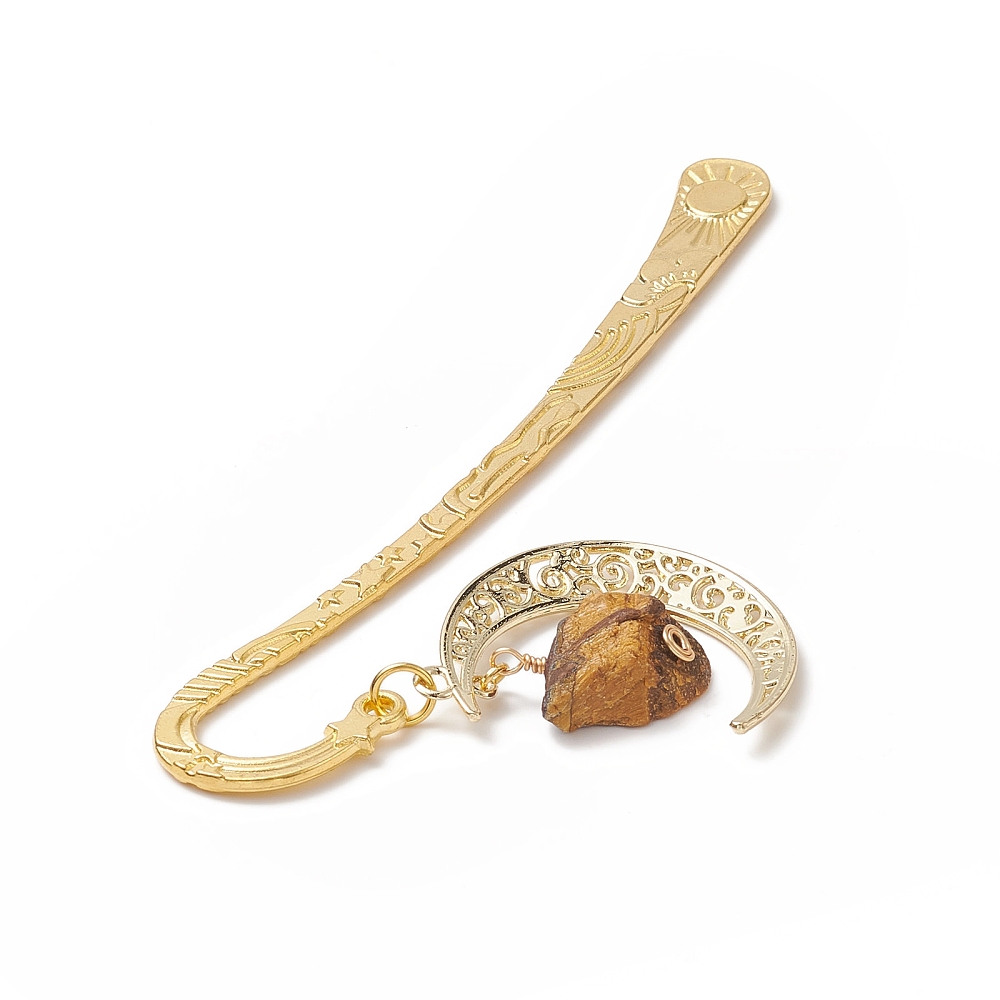 Natural Gemstone Bookmarks Alloy Hook Bookmark Moon Pendant Bookmark Golden 122mm